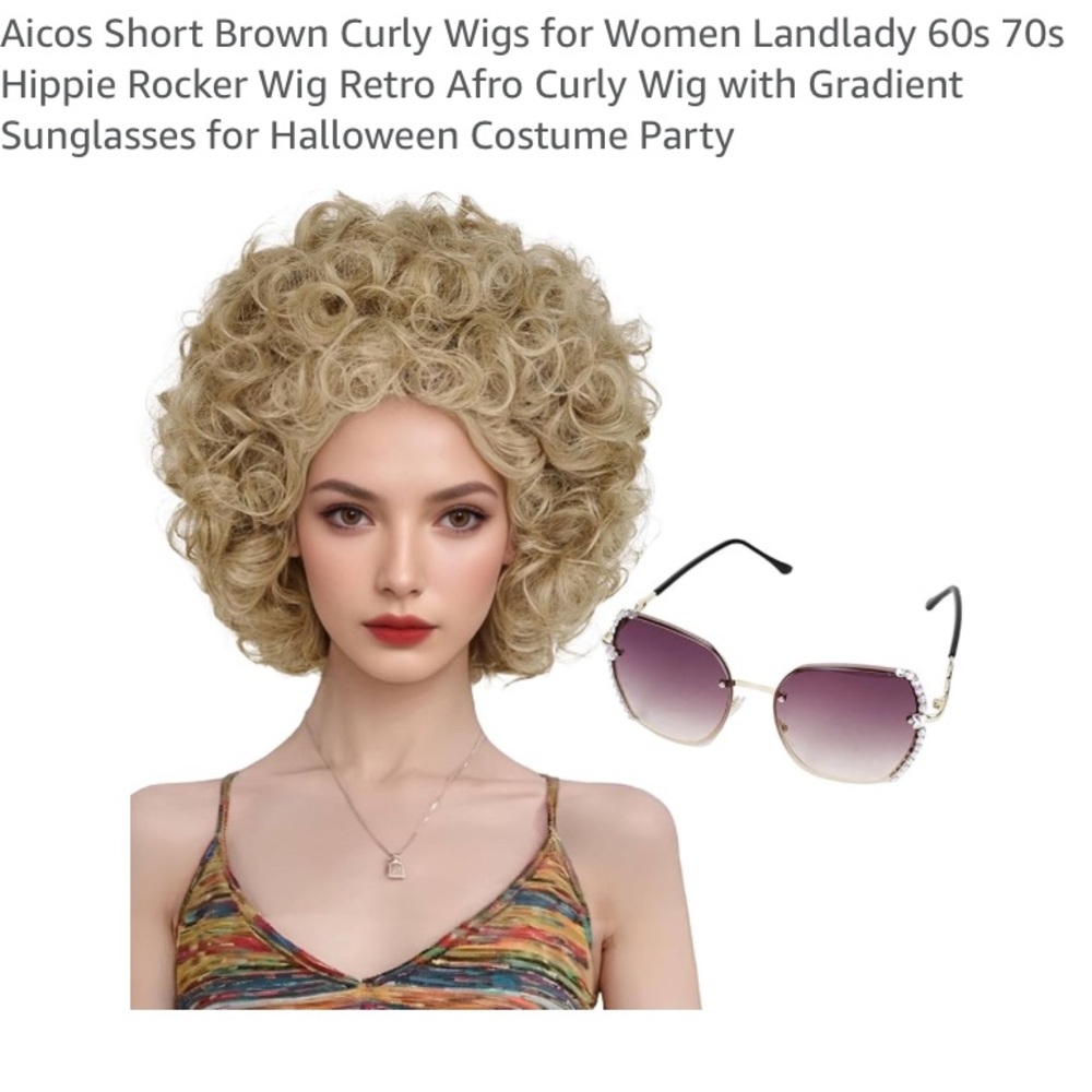 Mrs Roper Romp ready bright red wig & sunglasses